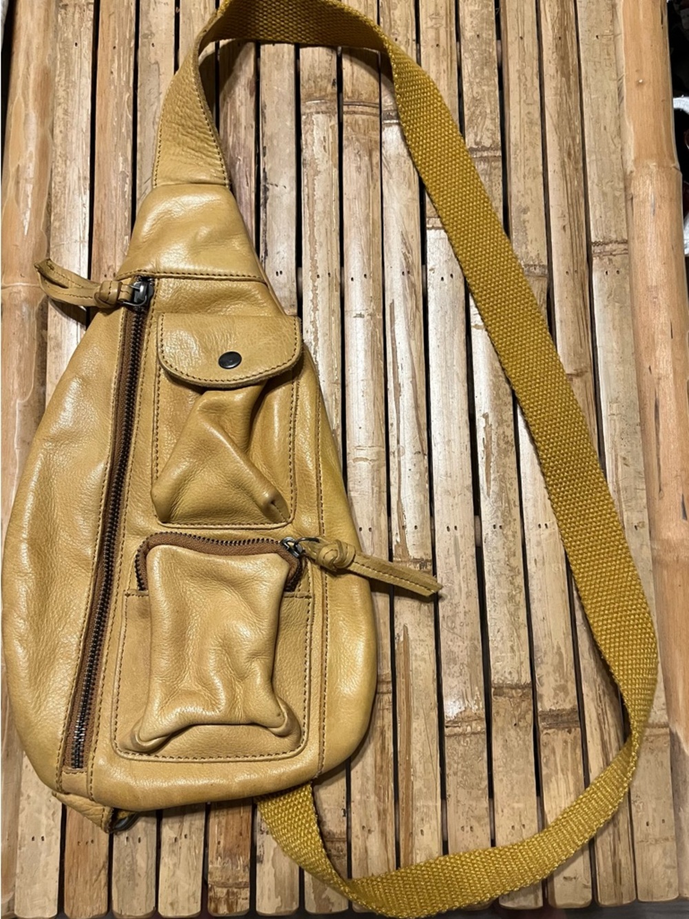 Free People Mustard Yellow Leather Crossbody Sling Bag